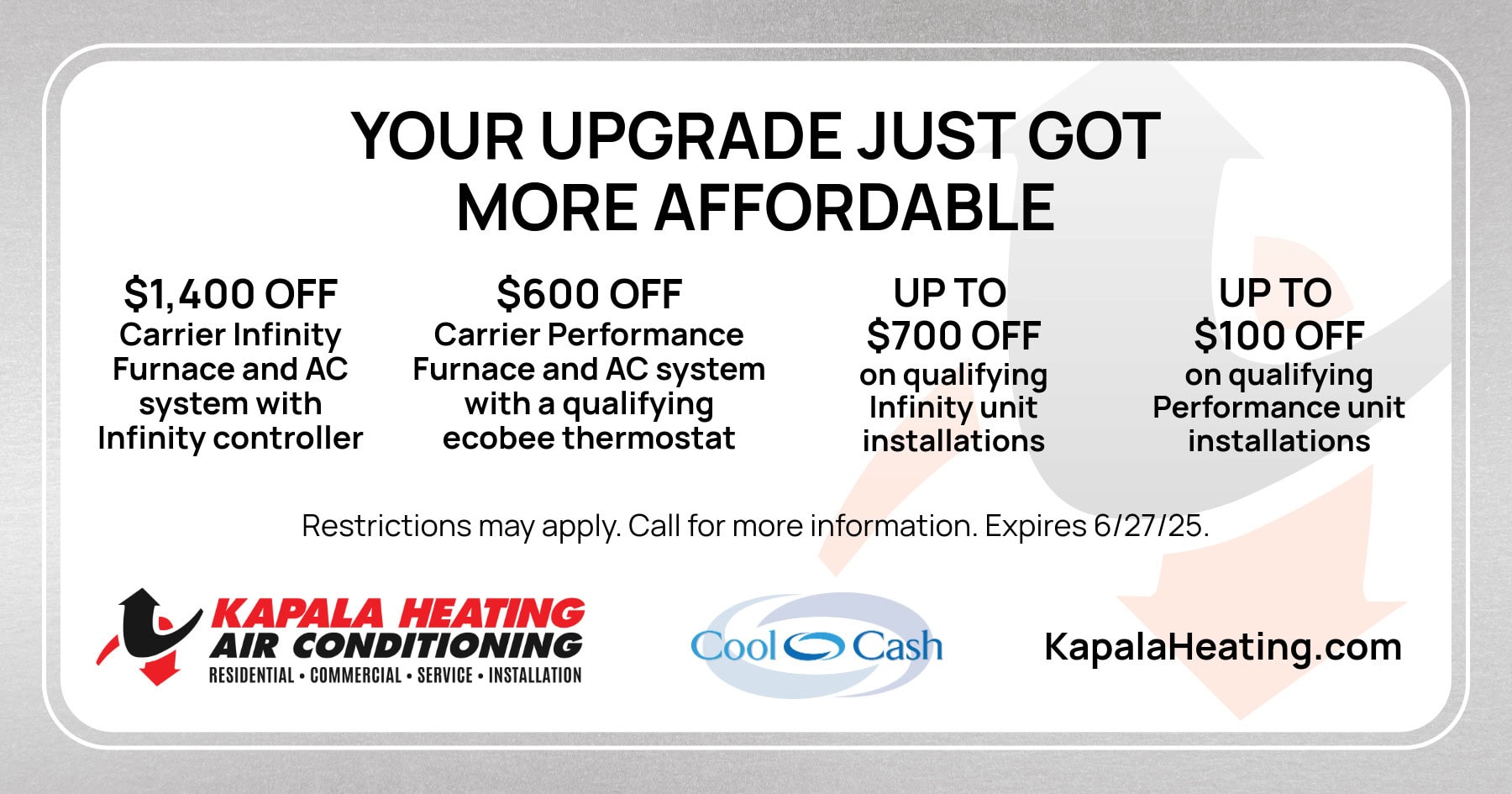 Carrier Cool Cash coupon. Expires 6/27.