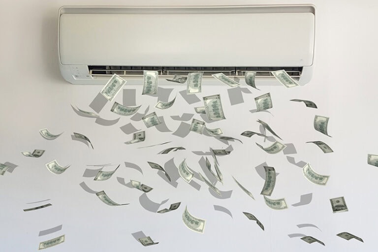Air conditioner with money flowing out of it.