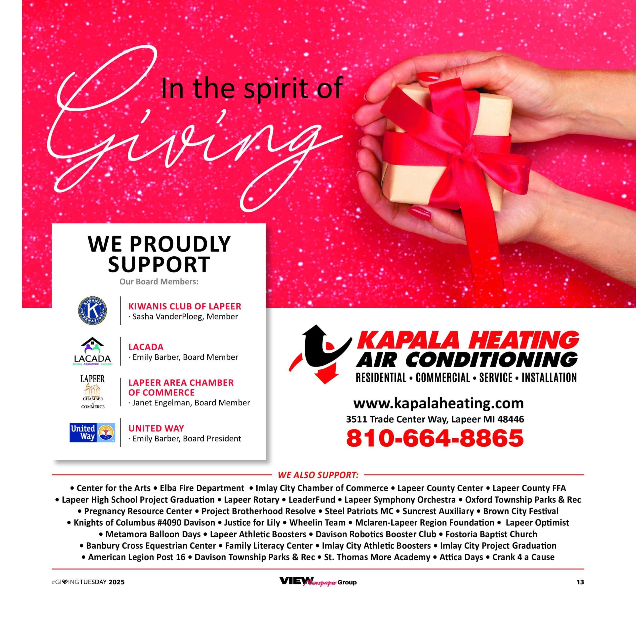 Page Viewer - The County Press - givingtuesday_KAPALA In the spirit of giving! Kapala Heating and Air Conditioning proudly supports the Kiwanis Club of Lapeer, LACADA, Lapeer Area Chamber of Commerce, United Way, and so many more wonderful local organizations.